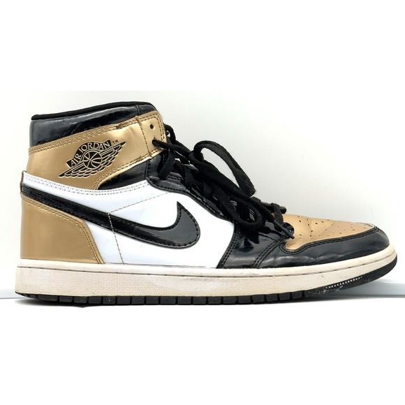 Size 8.5  Jordan 1 Retro High NRG Gold Toe 2018 Patent Black White Mens Air main image 15